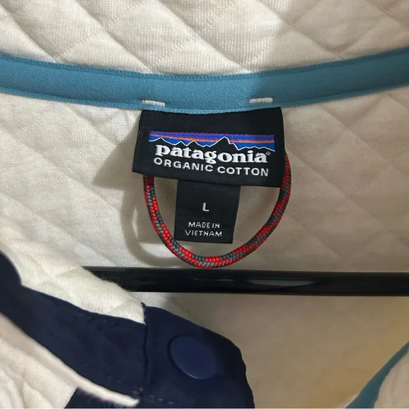 Patagonia Women's Organic Cotton Quilt Snap-T Pullover Cream & Blue Size Large - Picture 3 of 4